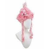 Pink Fluffy High-Top Cosplay Wig Queen's Hairstyle with Feather Flowers