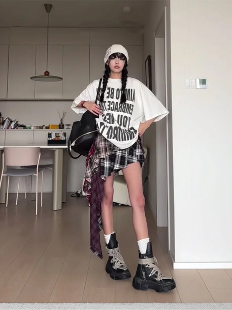 Tartan Grunge Y2k Irregular Mini Skirt