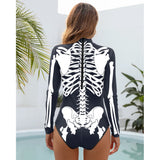 Skeleton Printed Long Sleeve Swimwear One-piece Surfing Swimsuit