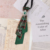 Dark Academia Jabot Plaid Short Necktie Rhinestone Brooch Pearl Chain