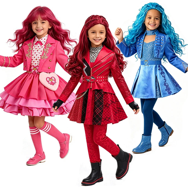 Descendants Cosplay Red Pink Chloe Kids Clothes Halloween Book Week Costumes