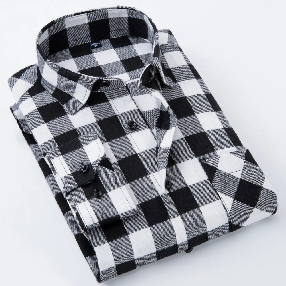 Woodsman Slim-fit Brushed Flannel Plaid Shirts 13 Colours
