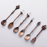 6pcs Vintage Spoons Fork Royal Style Gold Carved Coffee Tea Spoon Dessert Fork Cutlery Set