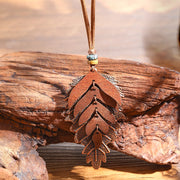 Forest Dweller Boho Leaf PU Leather Pendant Necklace Jewellery Sweater Chain