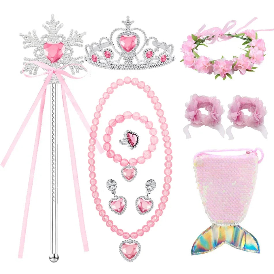 Mermaid Accessories Gloves Wand Crown Jewellery Set Wig Necklace Braid Cosplay Halloween Birthday Party