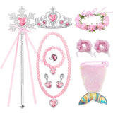 Mermaid Accessories Gloves Wand Crown Jewellery Set Wig Necklace Braid Cosplay Halloween Birthday Party