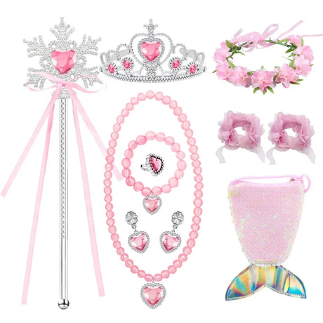 Mermaid Accessories Gloves Wand Crown Jewellery Set Wig Necklace Braid Cosplay Halloween Birthday Party
