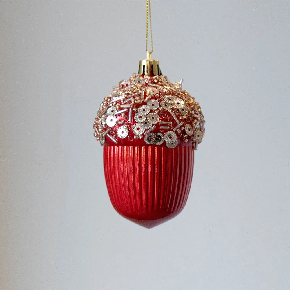 Red Christmas Tree Ornaments Shatterproof Plastic Glitter Little Bear Balls Acorn