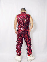 Mens Laser Mirror Sleeveless Jumpsuit Hip Hop Dancer Party Nightclub Outfit