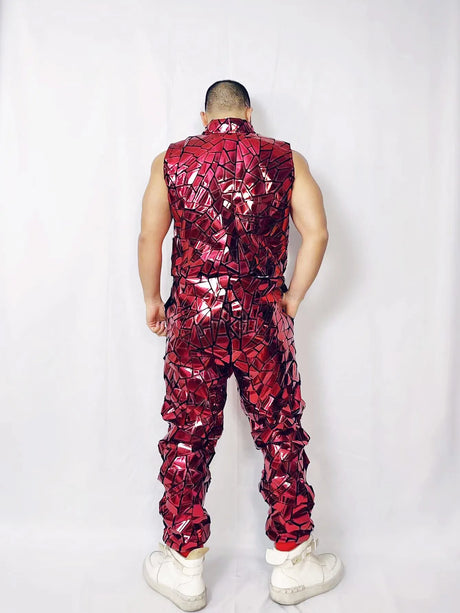 Mens Laser Mirror Sleeveless Jumpsuit Hip Hop Dancer Party Nightclub Outfit