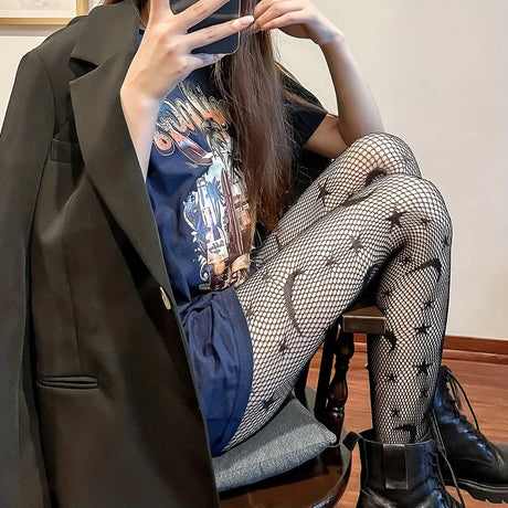Moon & Star Fishnet Tights Mesh Pantyhose, Stockings, Hosiery