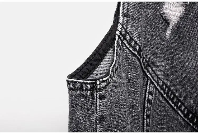 Black Denim Sleeveless Jacket Grunge Ripped Vest