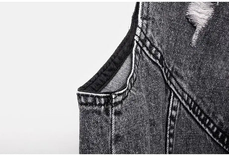 Black Denim Sleeveless Jacket Grunge Ripped Vest