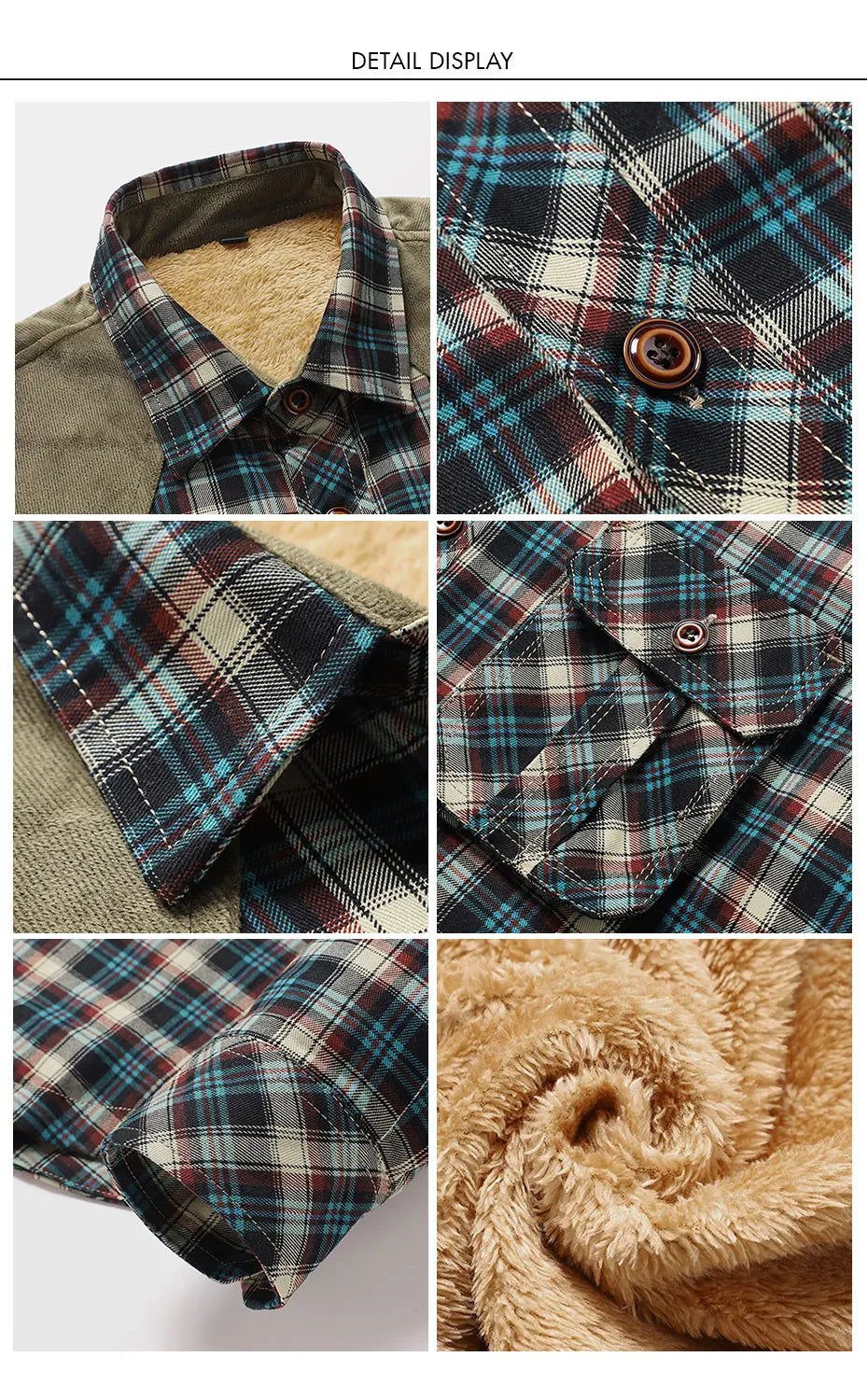 Woodsman Cotton Plaid Jacket Warm Winter Corduroy Patchwork Shirts Fleece Lined