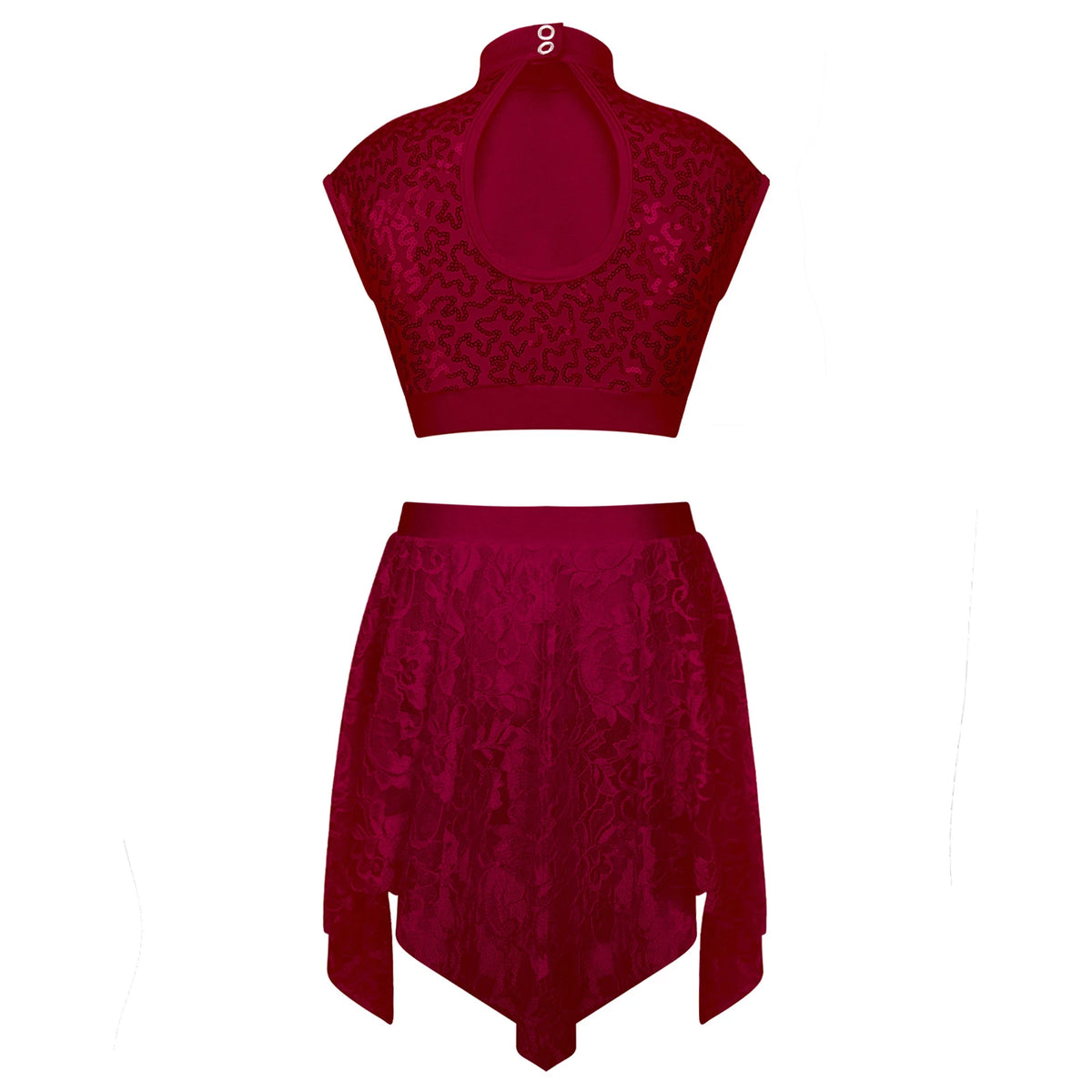 Sequins Ballet Dance Set Girls Crop Top Skirted Shorts Stage Dance Costumes