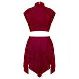 Sequins Ballet Dance Set Girls Crop Top Skirted Shorts Stage Dance Costumes