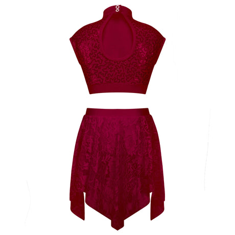Sequins Ballet Dance Set Girls Crop Top Skirted Shorts Stage Dance Costumes