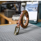 Shallee's Genuine Leather Women's Belt Pure Copper Button Western Cowboy Style