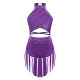 Girls Dance Performance Rhinestone Fringed Dress Figure Ice Skating Dancewear