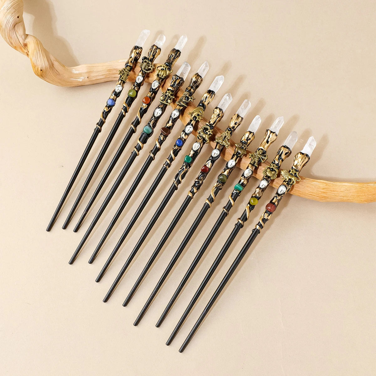 1PC Zodiac Natural Clear Quartz Crystal Point Magic Wand Witch Sceptre