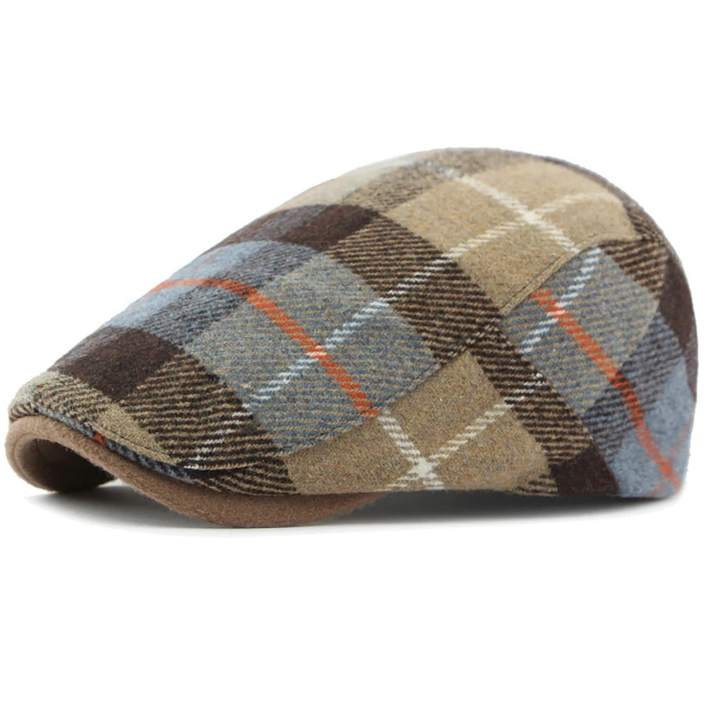 Winter Wool Plaid Cabbie Beret Caps