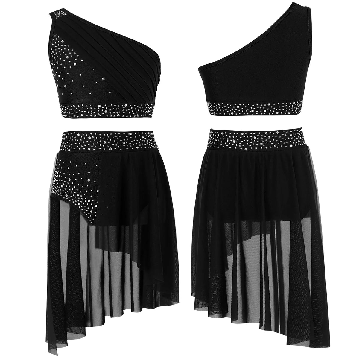 Girls Dance One Shoulder Crop Top Wrap Tutu Skirt Set