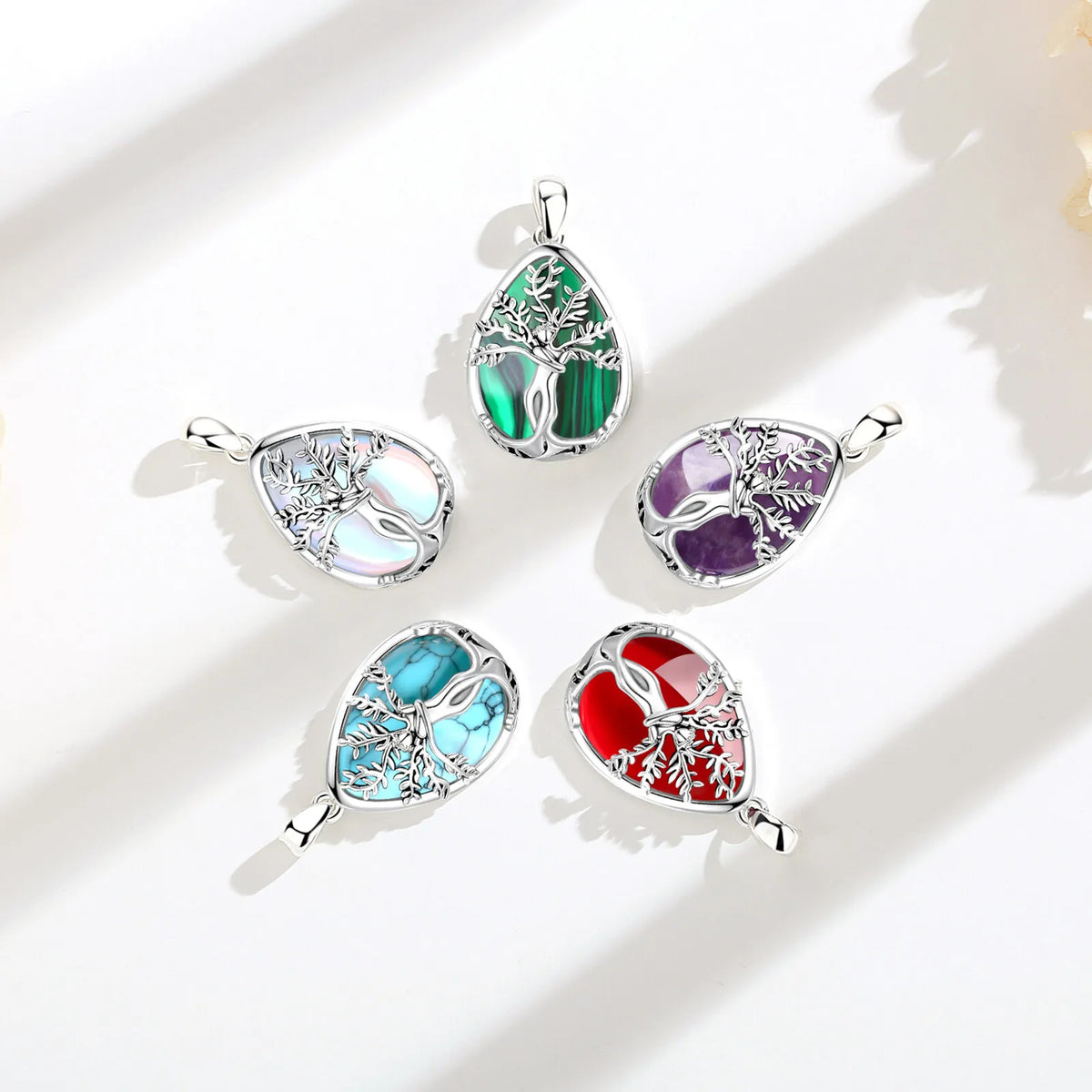Tree of Life Goddess Moonstone Crystal Stone Pendant Necklace