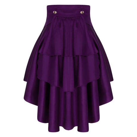 Gothic Steampunk Satiny Pirate Skirt Front Lace-up Tiered Irregular Hem Skirt Waist Belt Medieval Costume