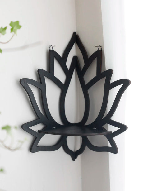 Lotus Crystal Corner Shelf Wooden Crystal Display Shelf