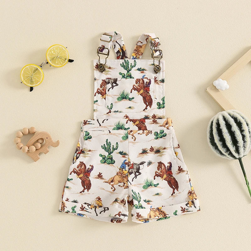 Cowboy Print Corduroy Overalls Baby Girl Summer Romper Toddler Clothes