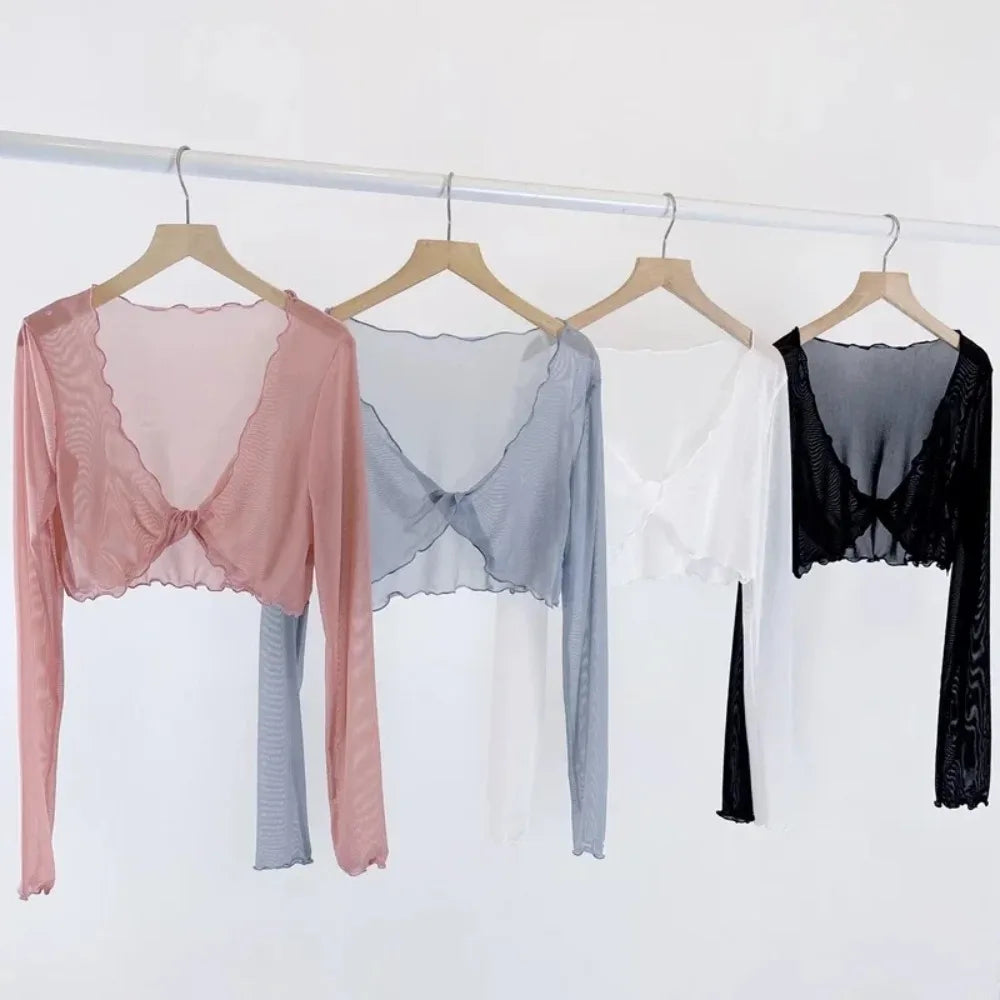 Mesh Dance Tops Bolero Shrug Tie Front