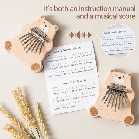 Bear Kalimba 8 Key Mini Thumb Piano Montessori Musical Instrument Toys for Children
