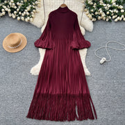 Petal Sleeves Pleated Tassel Dress Eight Colours