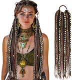 24" Beaded Boho Braided Ponytail Extension Viking Ties Dreadlock Synthetic Hairpiece