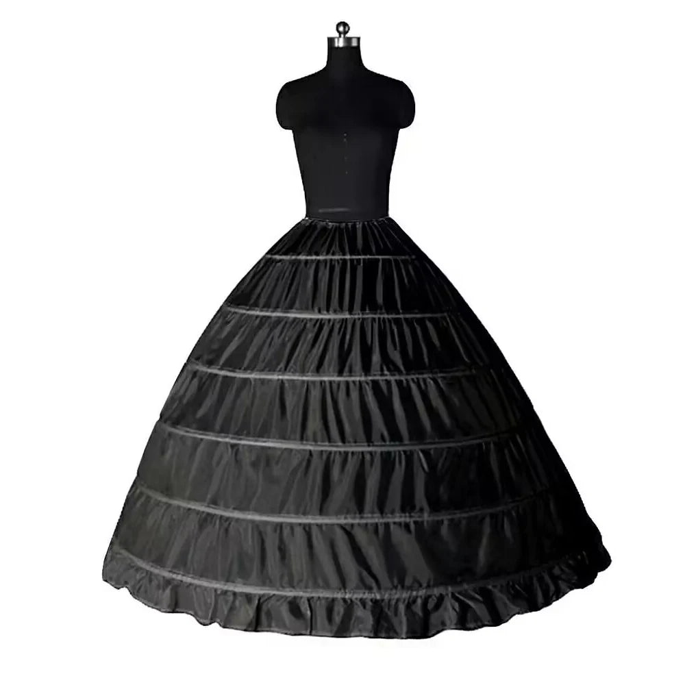 6 Hoop Crinoline Long Wedding Petticoat Ball Gown Dress Black White Red Underskirt Skirt