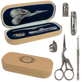 Crane 4pcs Embroidery Scissors Kit Needlework Set Seam Ripper Thimbles Needles