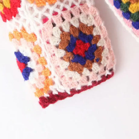 Granny Square Hand Crochet Mohair Hooded Long Cardigan