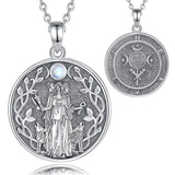 Moonstone Triple Moon Goddess Hecate Dog Amulet Pendant Necklace 925 Sterling Silver