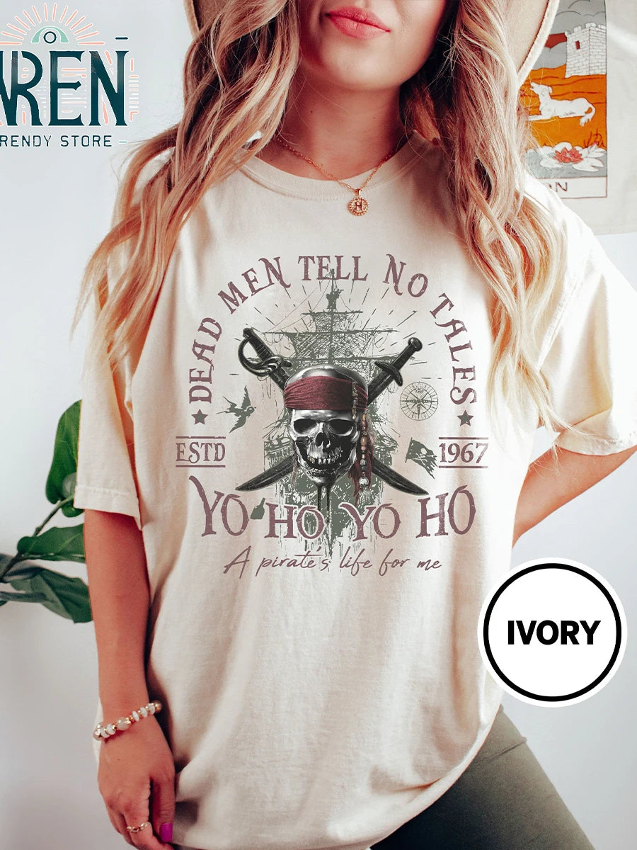 Dead Men Tell No Tales T-Shirt Pirates Of The Caribbean Cotton Tee A Pirate Life For Me