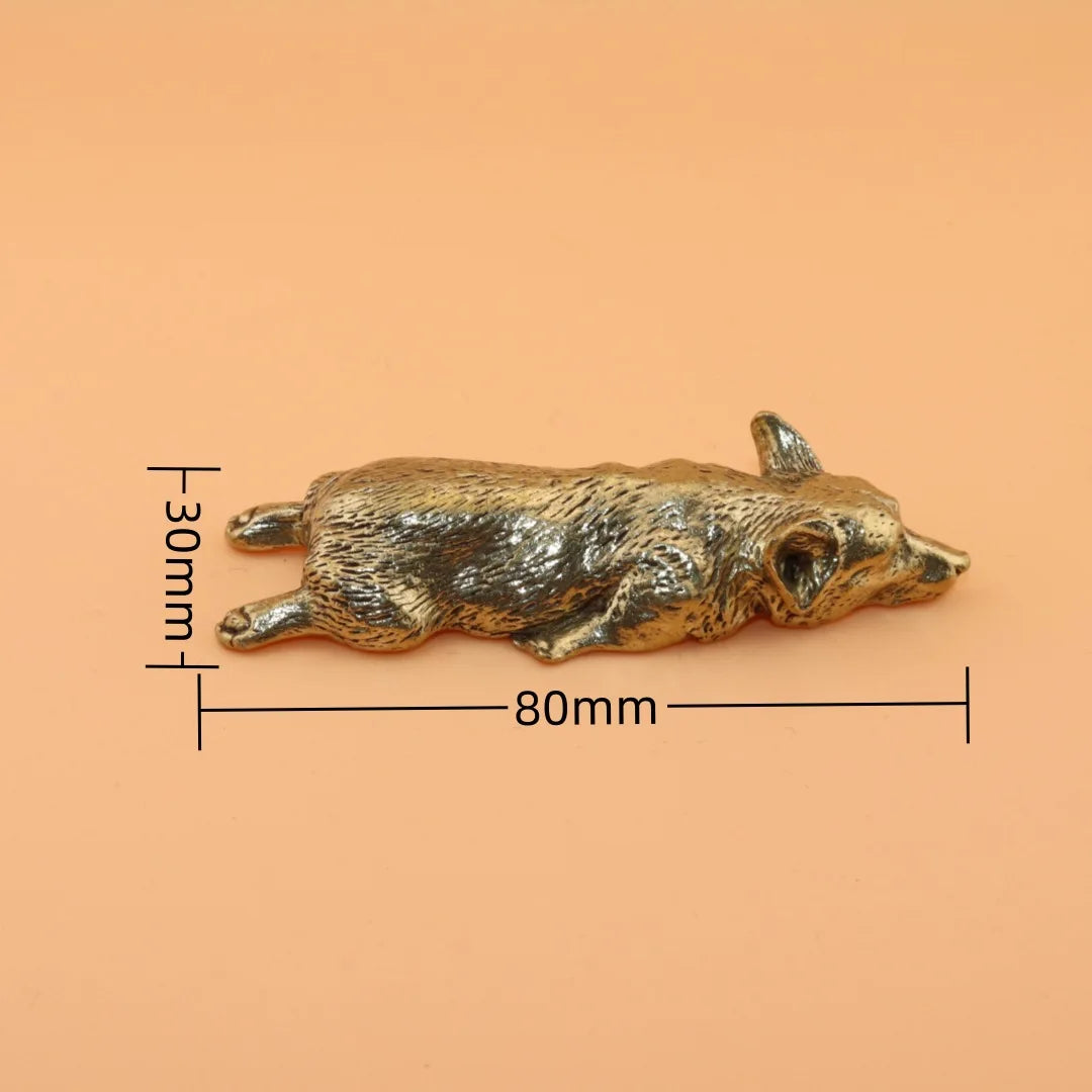 Pure Copper Welsh Corgi Puppy Miniature Figurines Dog Desktop Ornament Tea Pets