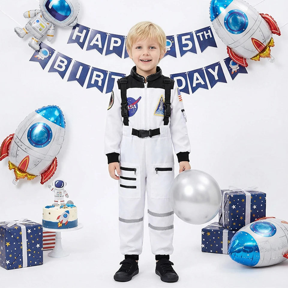 Kids Astronaut Costume Space Suit Halloween Cosplay Space Explorer Performance Book Week Costumes Children's Jumpsuit Spaceman Boys Girls