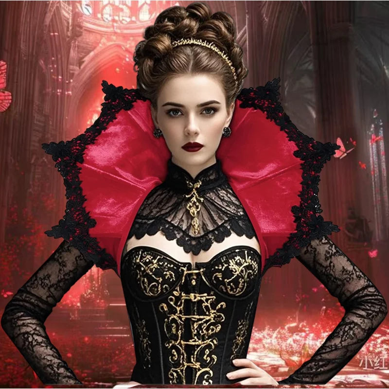 Black Red Velvet Victorian Collar Cape Gothic Vampire Cosplay Medieval Costume