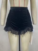 Black Velvet Ruched Short Shorts
