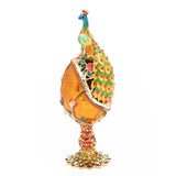 Hand Painted Peacock Easter Egg Enamel Trinket Box