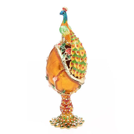 Hand Painted Peacock Easter Egg Enamel Trinket Box