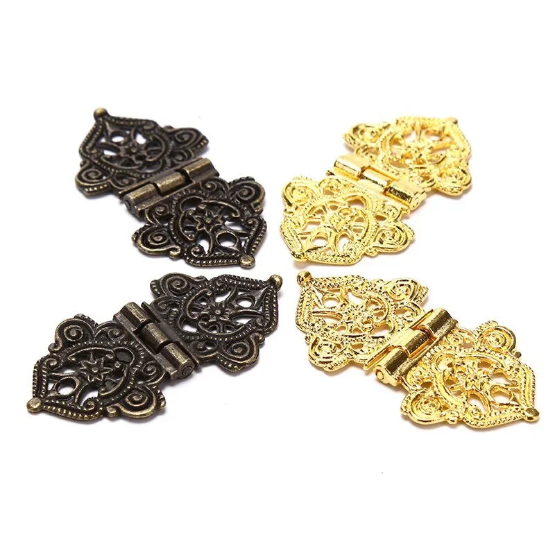 Three Vintage Flower Metal Hinges Furniture Hardware