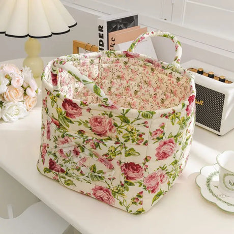 Floral Quilted Fabric Storage Bins with Handles Multi-Compartment Organiser William Morris