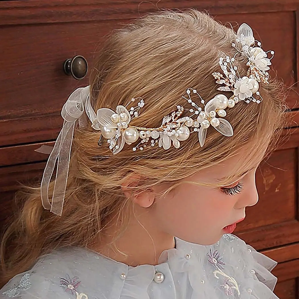Girls Pearl Flower Wreath Floral Garland Head Hoop