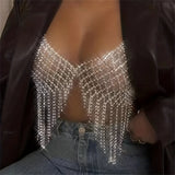 Crystal Mesh Tassel Chain Top Festival Clothing