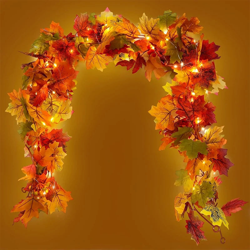 200CM Autumn Artificial Maple Leaf Garland Wreath Vine Home Decor Garden Halloween Windows Decoration